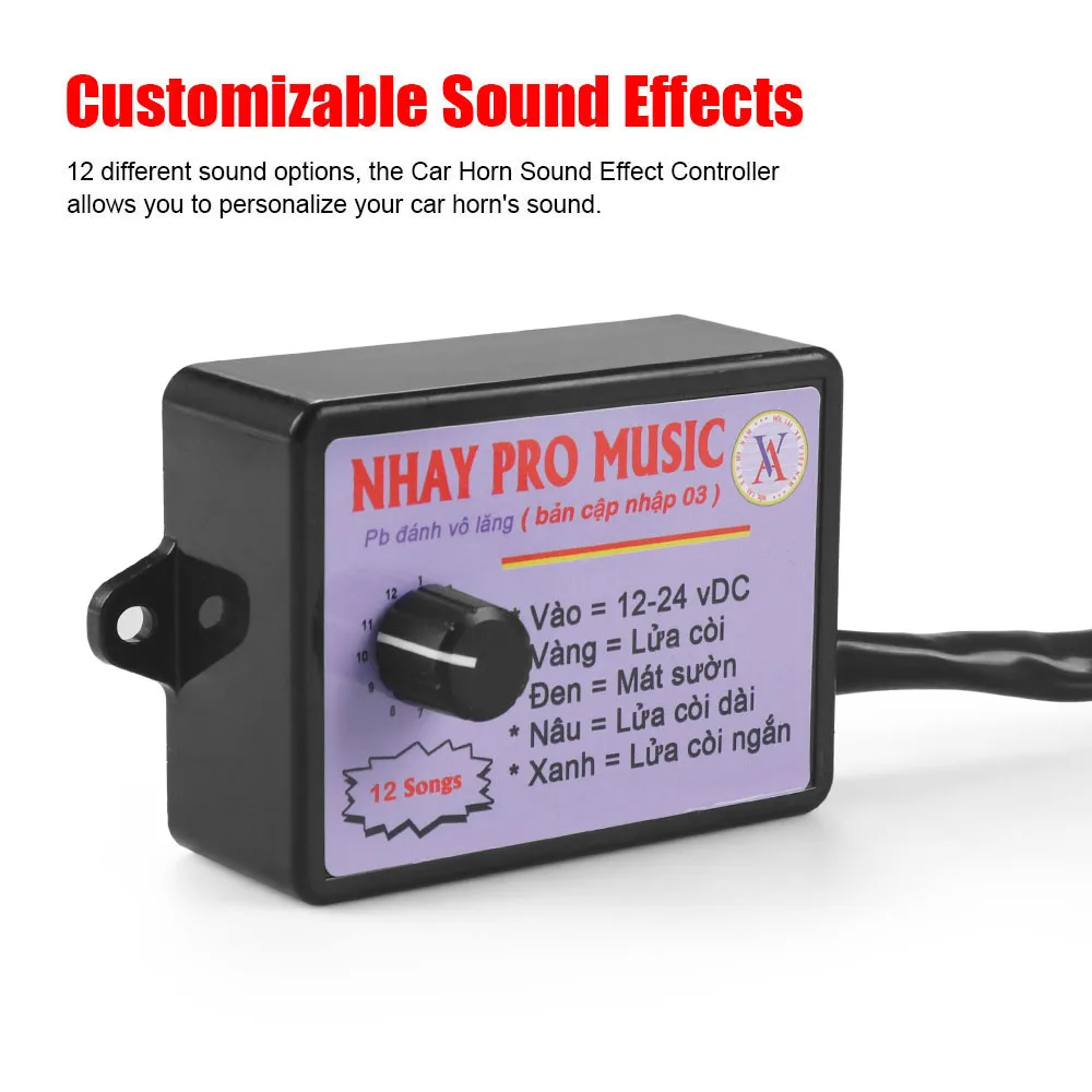 Car Horn Controller Electric Horn Speaker Sound Control Unit with 12 Sound Effects Switching 12-24V for Car Truck Marine Boat