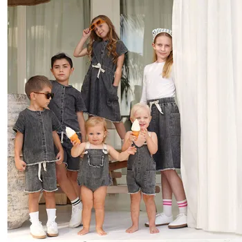 I-2025 Jeans déFlexen coton pour garçons et filles, chemise habillée de famille, jupe en denim, collection printemps et été, mode