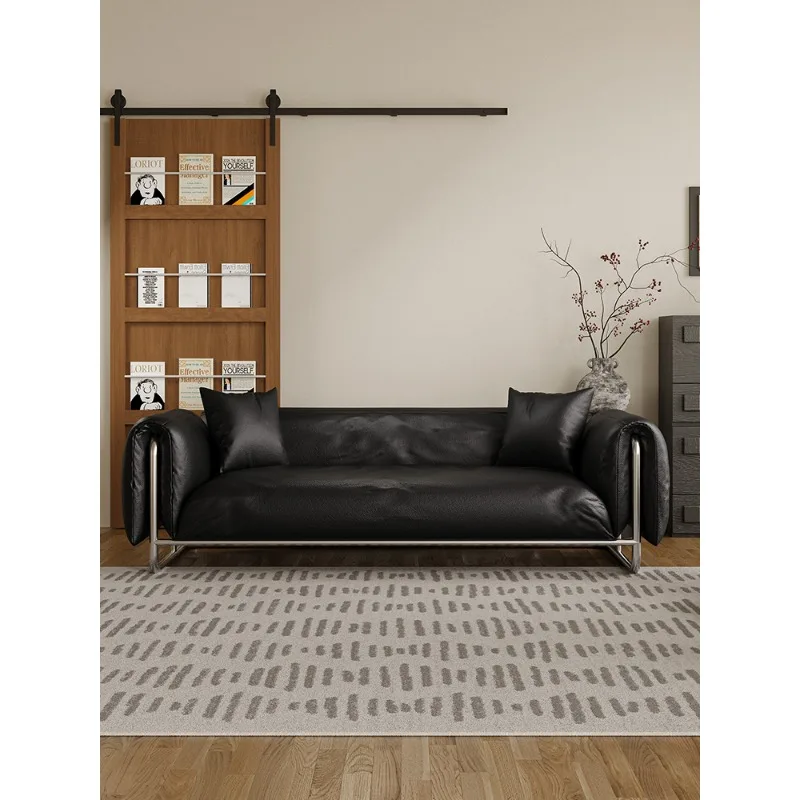 Minimalist  household living room black straight row small apartment multi-person reception bed and breakfast apartment sofa