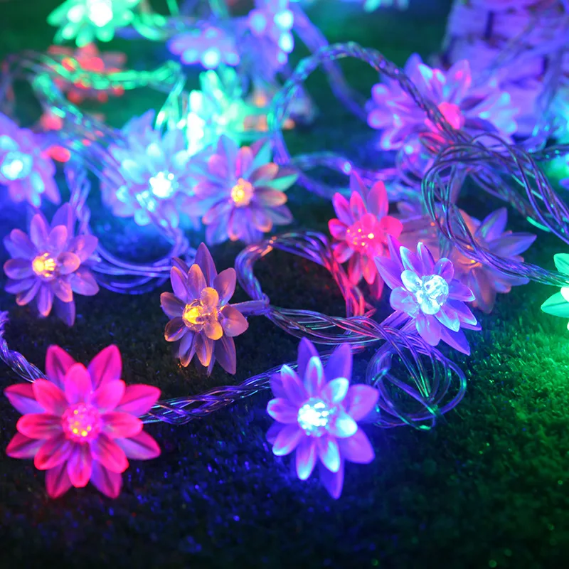 Outdoors Lotus Flowers String Lights AA Battery LED Decoration Street Garland Lights for Garden Furniture Terrace Decor Light