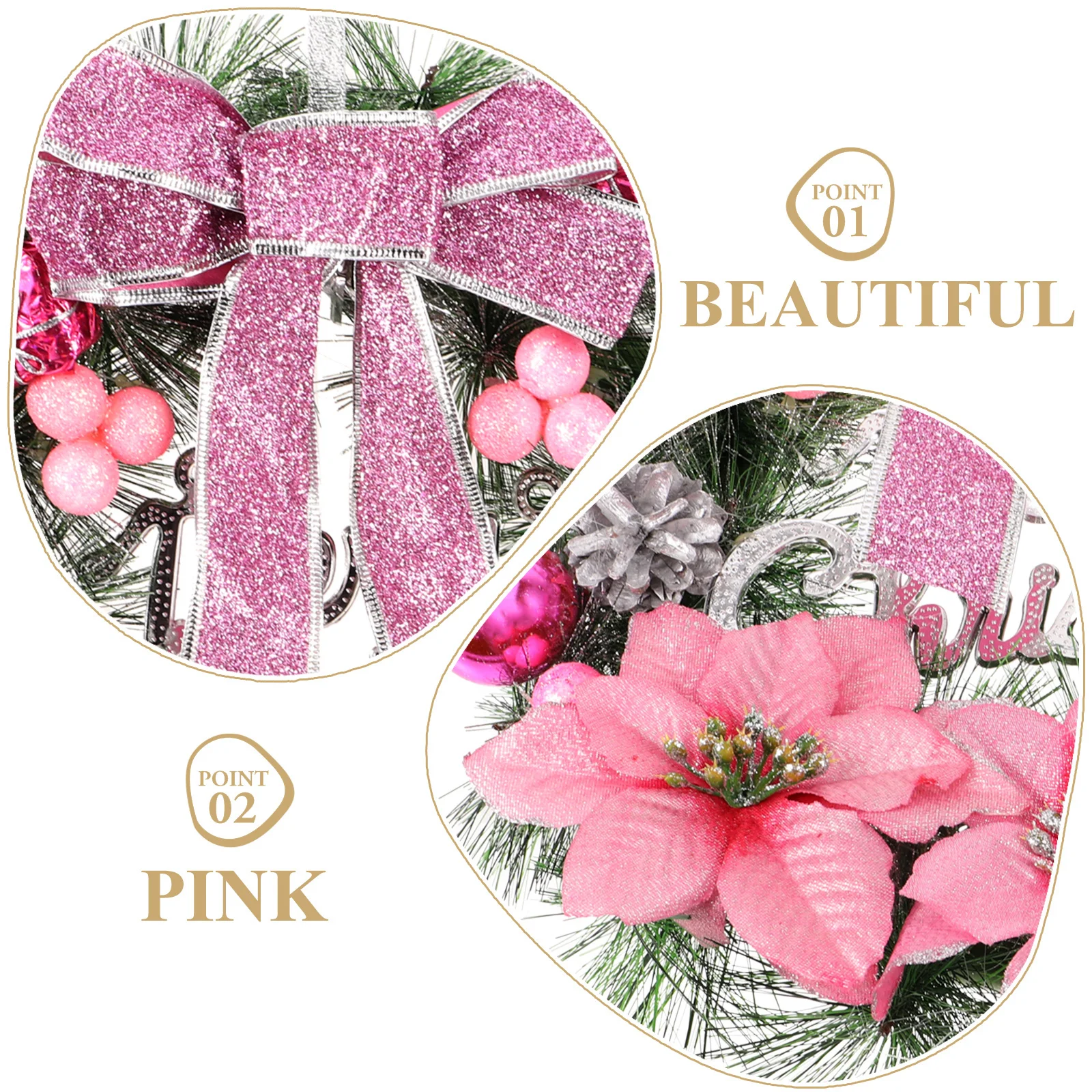

Christmas Pine Wreath Pink Artificial Decor Pendant Hanging 30cm Home Door Window Xmas Garland Party Decoration