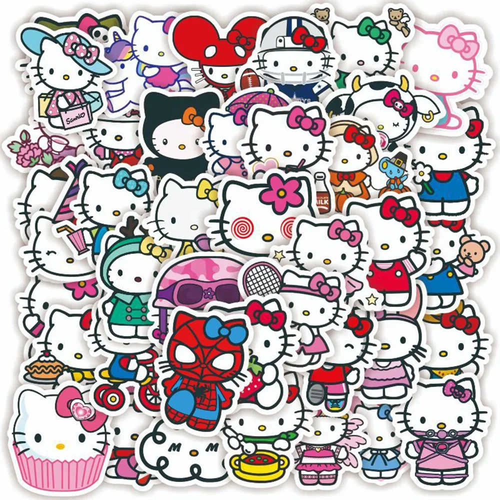 50/100PCS Hello Kitty น่ารักอะนิเมะสติกเกอร์ Graffiti Decals DIY โทรศัพท์ตู้เย็นแล็ปท็อปสติกเกอร์ตกแต่งของเล่นคลาสสิก
