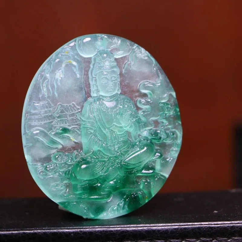 

Natural Light Green Icy Jade Hand-carved Guanyin Pendant Fashionable Boutique Jewelry Men and Women Necklace Gift