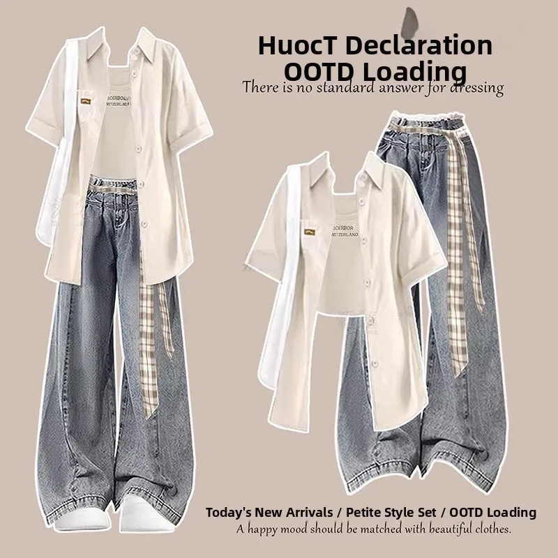 

Korean Style College Fashion Summer Casual Wear Women's Complete Set Small Size Clothes Breathable Polyester Long Sleeve Shirt