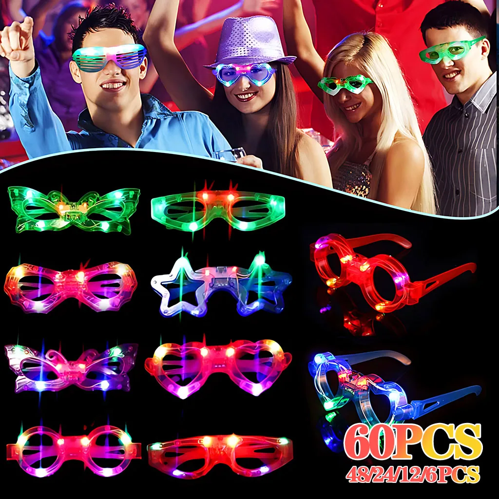 

1-60 шт. светящиеся в темноте очки объемные светодиодные очки с подсветкой, свадебный декор, сувениры для вечеринок, светящиеся очки для детей и взрослых, товары для вечеринок