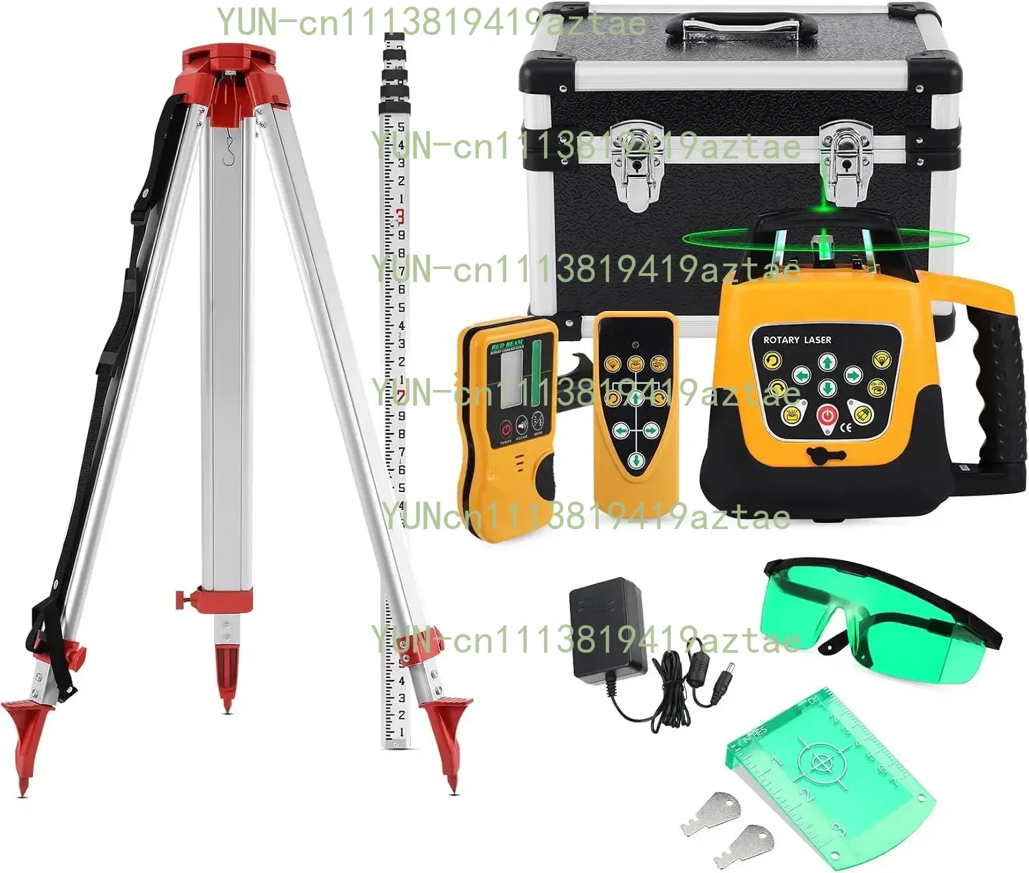 Green Beam Rotary Laser Level Kit Self Leveling 360 Degree Horizontal Transit Tripod Grade Rod 500M Range Construction Surveying