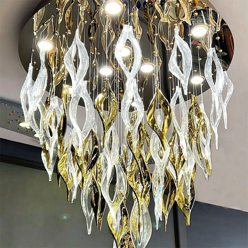 Luxury Golden White Leaf Lightings Glass Chandelier Light Creative Art Design Chandelier Lightings for Home Project Hotel