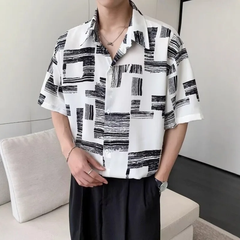 2026 Versatile Plaid Printing Short-sleeved Shirt Men's Summer Thin Loose Half-sleeved Shirt Jacket Handsome Casual Top