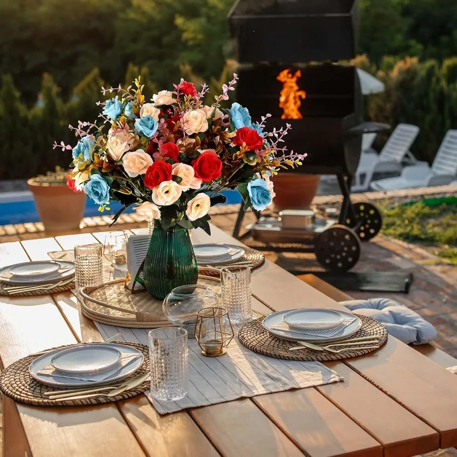 エバーウィン造花ミニバラの花束、装飾用フェイクカラフルな花、茎付き、ホームデコレーション用