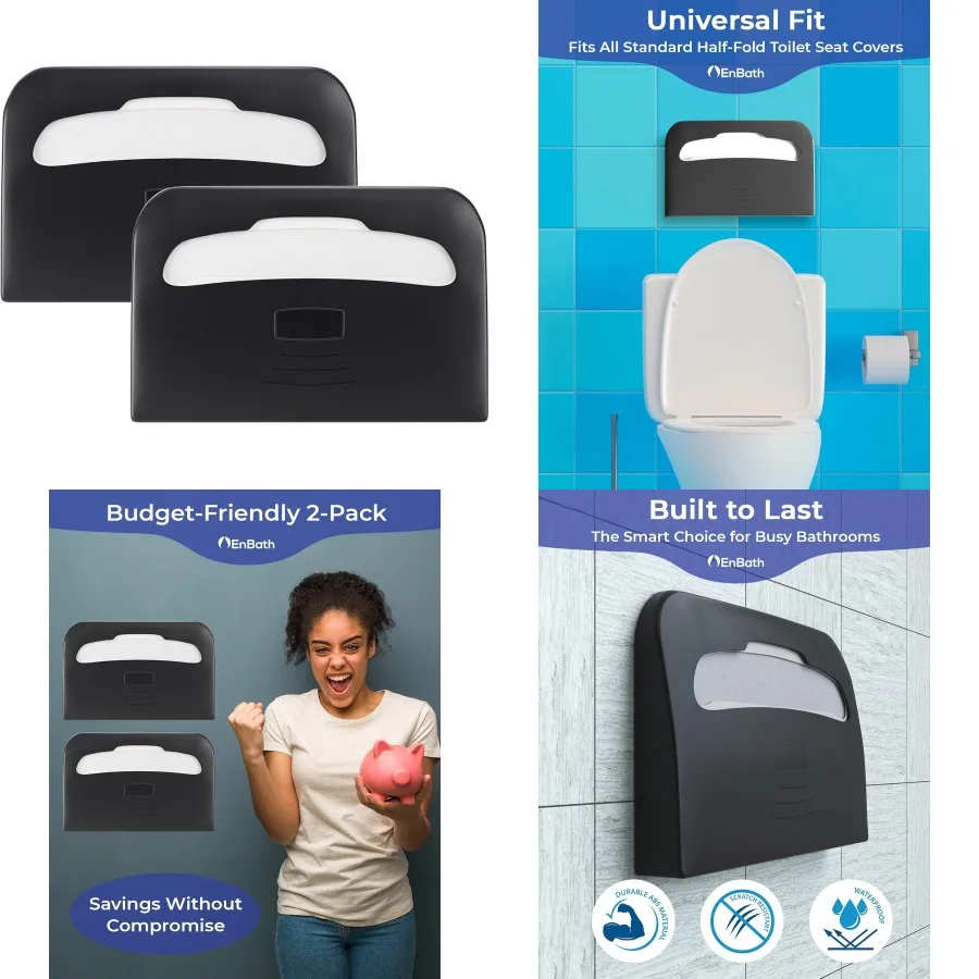 

Commercial WallMounted Toilet Seat Cover Dispenser 2Pack in Black for Bathroom and Restroom Use HalfFold Design for Easy Access