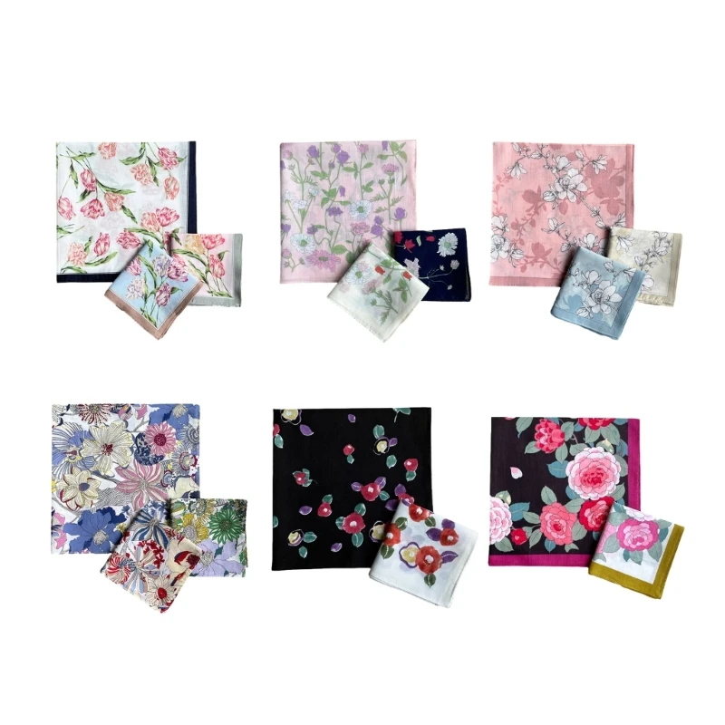 Pañuelo con estampado Floral colorido portátil 634C para mujer y niña, pañuelo poliéster para caballero, pañuelo estampado