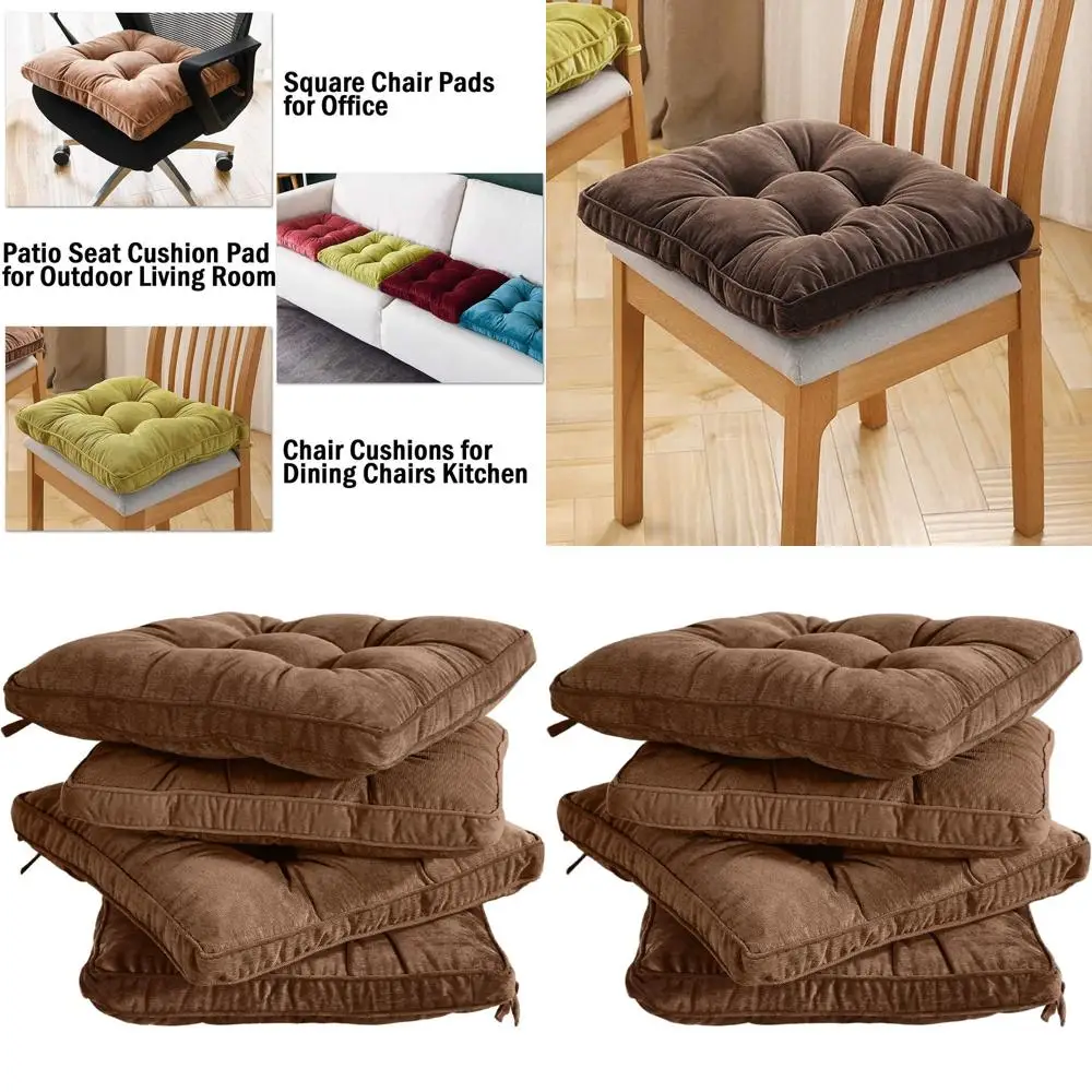 

Set of 4 18 Square Seat Cushions for Outdoor Dining Chairs with Ties, Coffee