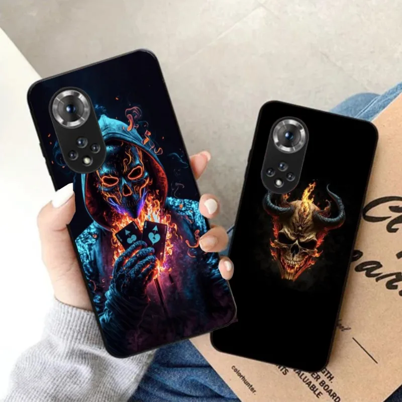 Fire Skull Head Smart Phone Case for Honor 70 50 20 7S X9 X8 X7 Magic 4 3 Pro Black Soft Phone Cover Funda