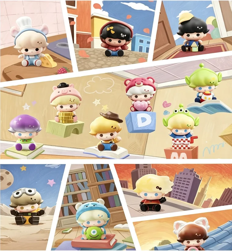 POPMART POP BEAN DIMOO WORLD PIXAR Series Blind Box Surprise Mystery Container Mini Doll Toys Desktop Ornament Set