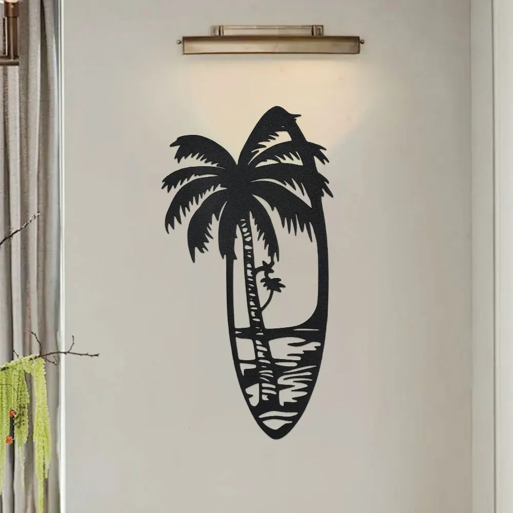Black Metal Wall Art Decor, Palm Tree Wall Decor Art Sculpture for Home Bedroom Living Room Bathroom Kitchen Garden Decor