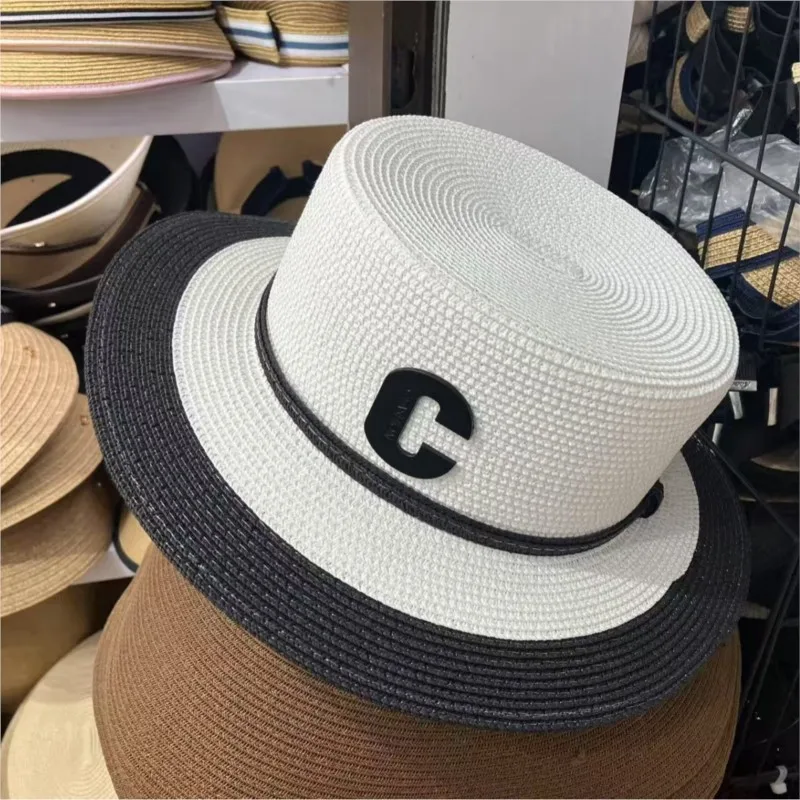 

Summer grass-proof fine braided wide-brimmed hat unisex men's and women's belt flat top