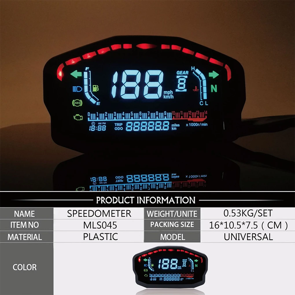 LCD Digital Motorcycle Speedometer LCD Speedometer Odometer Digital Odometer Tachometer Durable