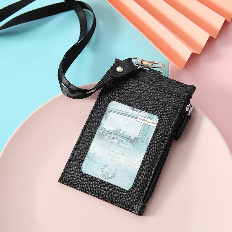 

New Fashion PU 1pcs Business Credit Card ID Badge Wallet Pouch Women Men Coin Card Purse Holder Neck Strap Student Bus Card Bags