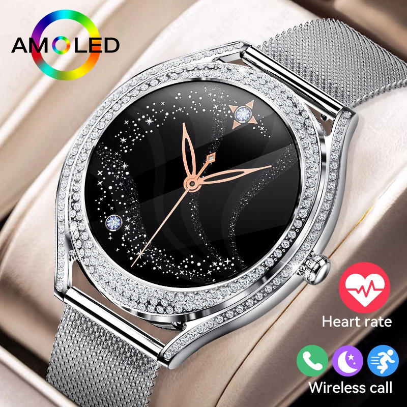 

LIGE Fashion Woman Smart Watch Sports Health Monitor Bracelet AMOLED Screen Bluetooth Call Waterproof Ladies Smartwatch For+Gift