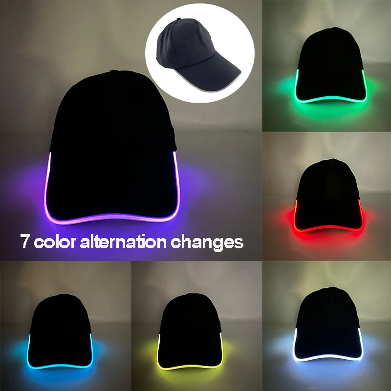Hot Luminous Baseball Caps Light Up Hip-hop Bar DJ Dance Hat  Colorful Neon Running Sports Sun Cap for Men Women Travel Supplies