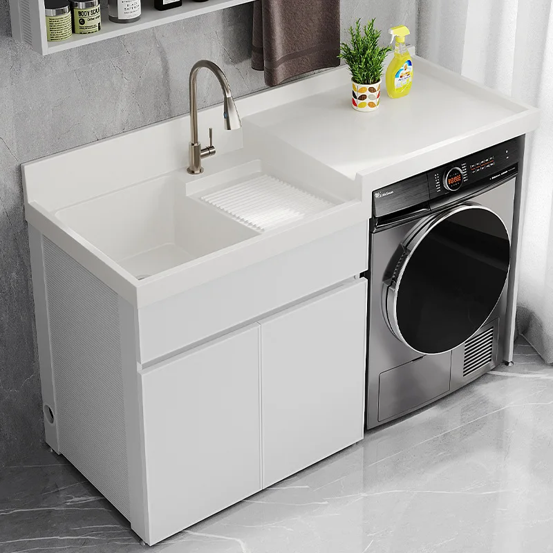 Waterproof space aluminum balcony washing machine integrated cabinet significant other combination quartz stone hand wash sink