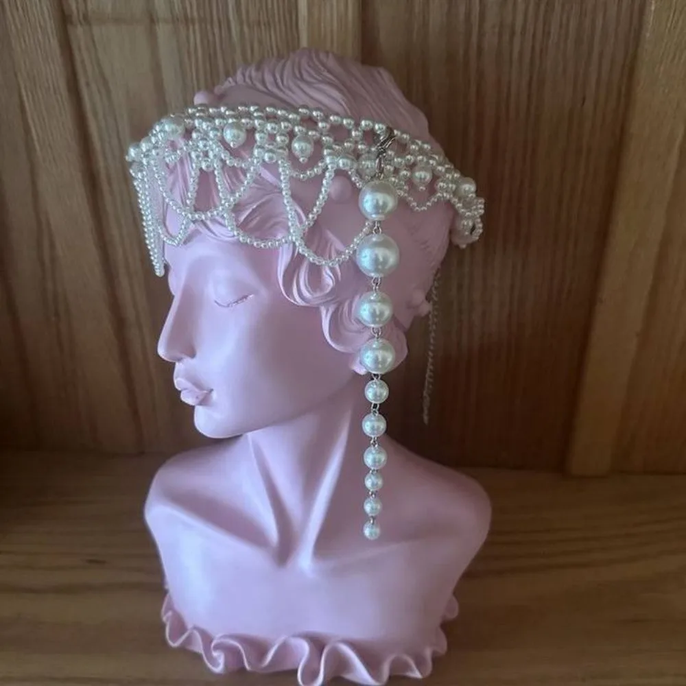 Retro White Beaded Bride Headdress French Style Pearl Bridal Headwear Elegant Wedding Hair Jewelry Photography Accessories