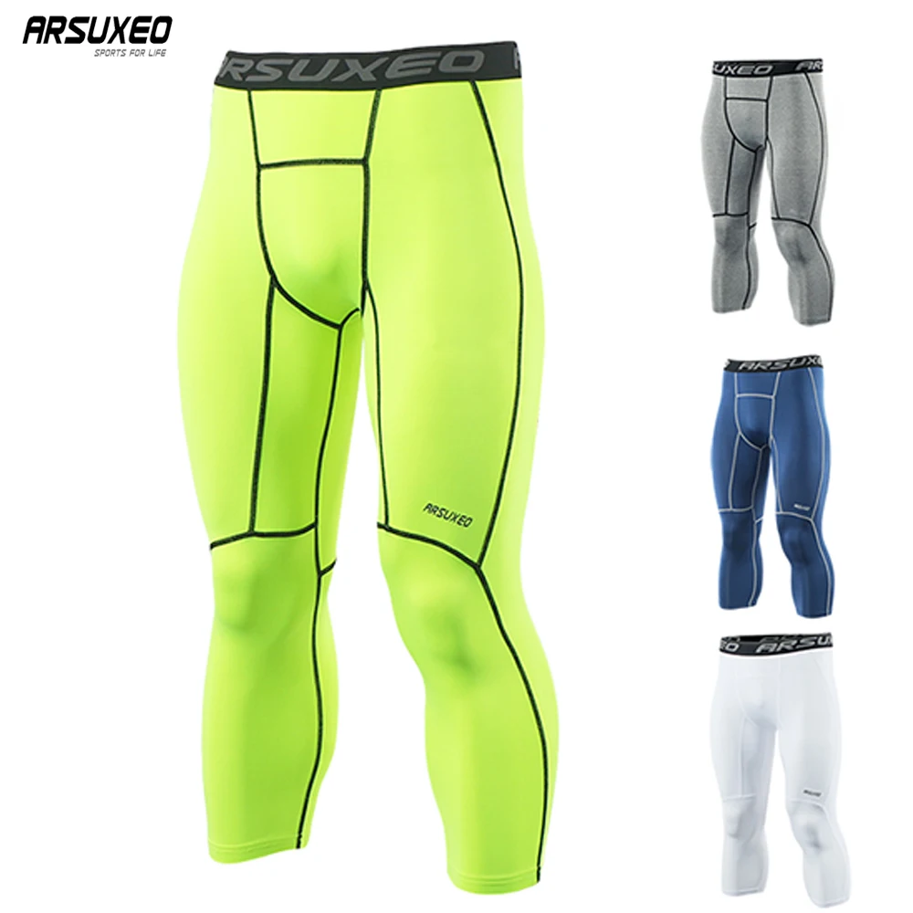 ARSUXEO Men's Sports Compression Base Layer Running Tights 3/4 Trousers GYM Fiess Active Training Exercise Pants K75