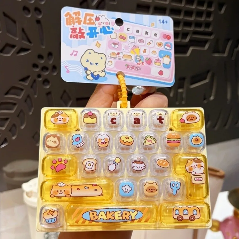 26 Keys Mechanical Keyboard Toy Fruit Cherry Peach Clear Key Sounds Stress Relief Fidget Toy Keychain Hangable Bag Pendant Charm