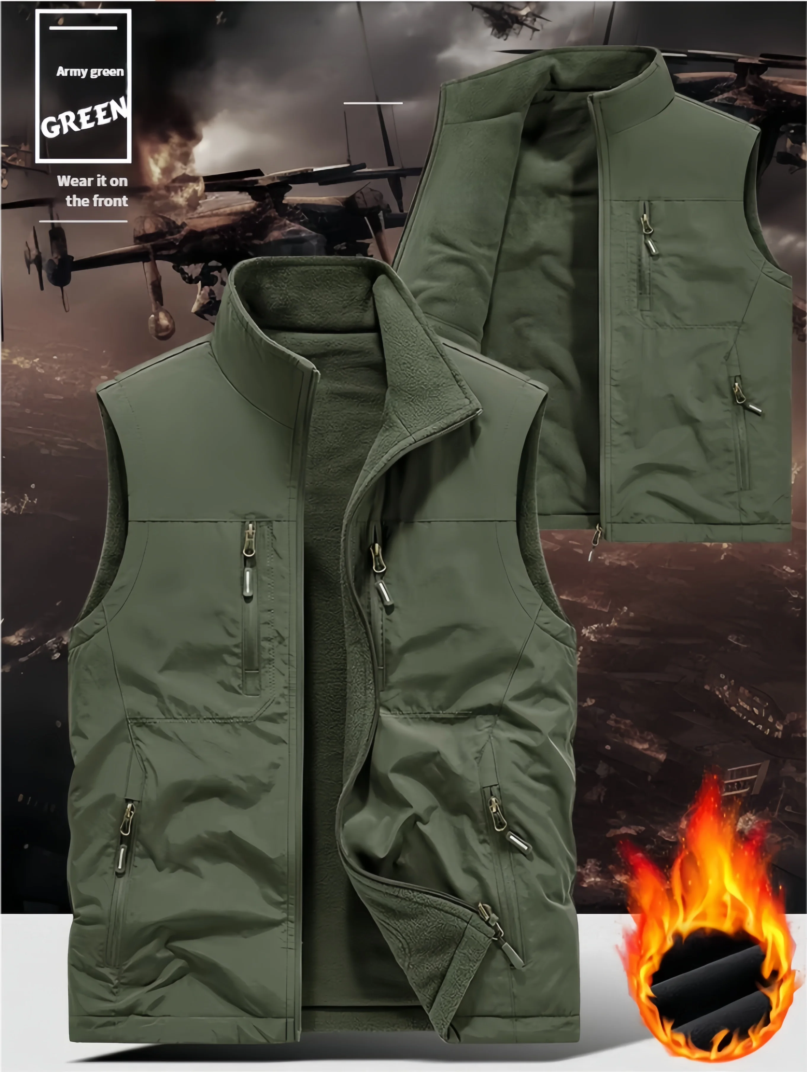 Men's Thickened Fleece Double-Sided Vest Autumn Winter Warm Outerwear Slim Fit Casual Style Daily Jacket