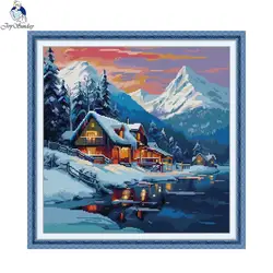 Joy Sunday Cross Stitch Complete Set Winter Snow Country Needlework DIY Embroidery Handmade Room Home Hallway Decor Handicrafts