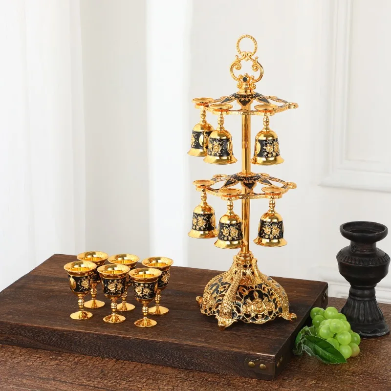 

Light luxury retro zinc alloy cup holder double-layer upside-down wine set European creative Baijiu cup holder