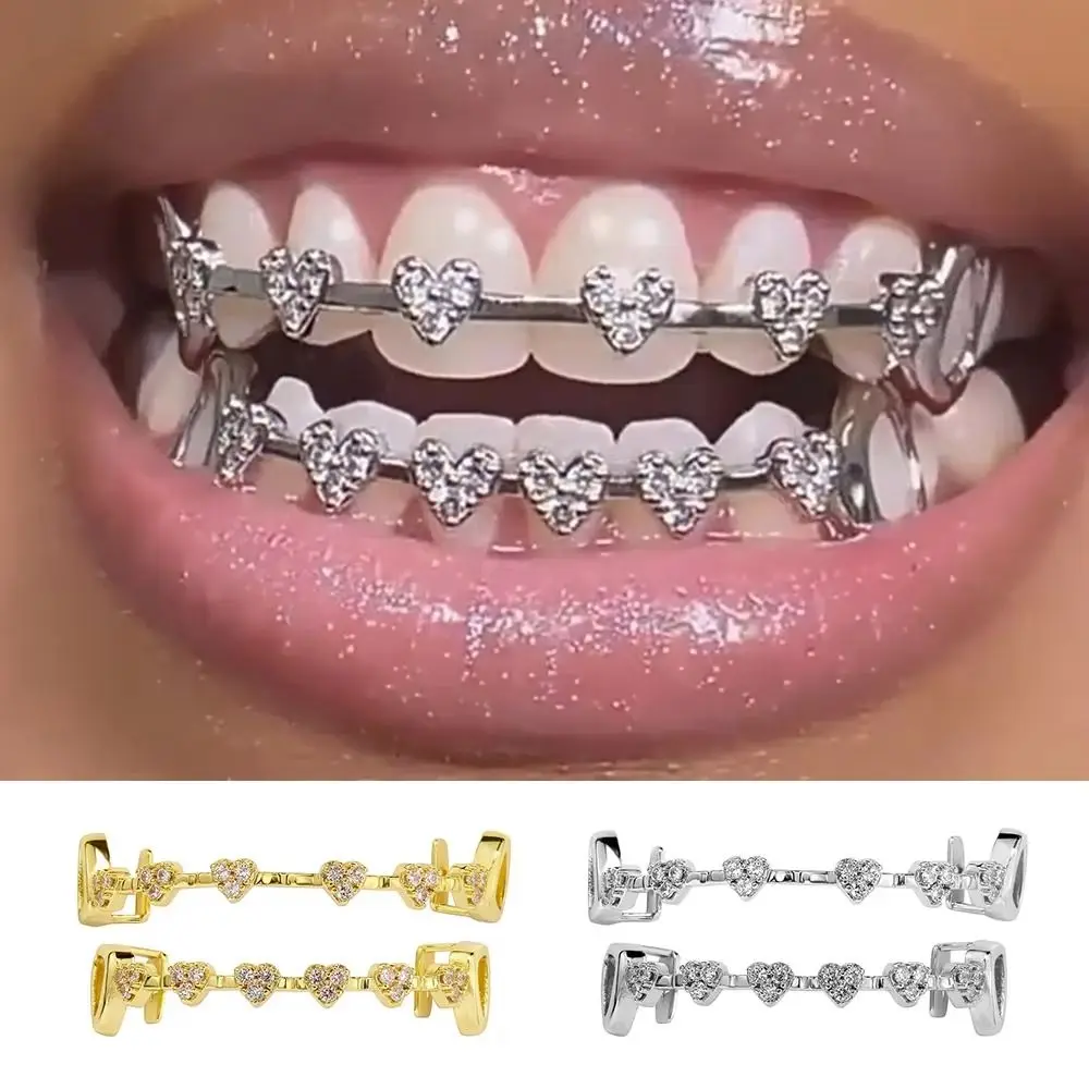 موضة الهيب هوب شوايات الأسنان حجر الراين مزدوجة لامعة الأسنان قبعات كلاسيكية الذهب/الفضة الرجال النساء مجوهرات تاج الأسنان