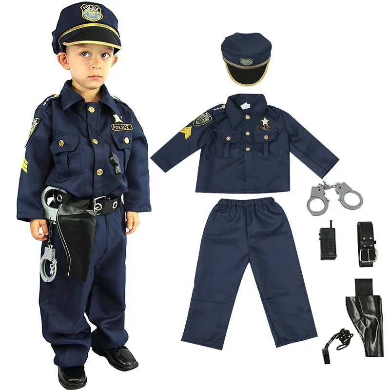 Kids Cosplay Movie & TV Police Officer Costume Sets Unisex 2023 Boys America Police Halloween Carnival Dress Up Party Stage Show