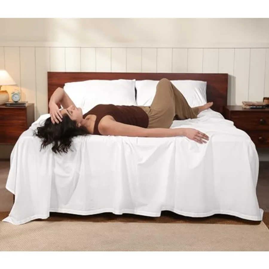 100% Cotton Percale Sheets Crisp Cooling Summer Bed Sheets for Hot Sleepers, Deep Pocket 12