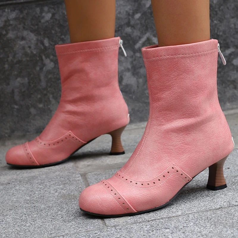 

Women's Pink Ankle Boots Large Size 48 Winter Autumn Shoes White Blue Short Boot Low Heels Round toe Footwear Party Shoes Unisex