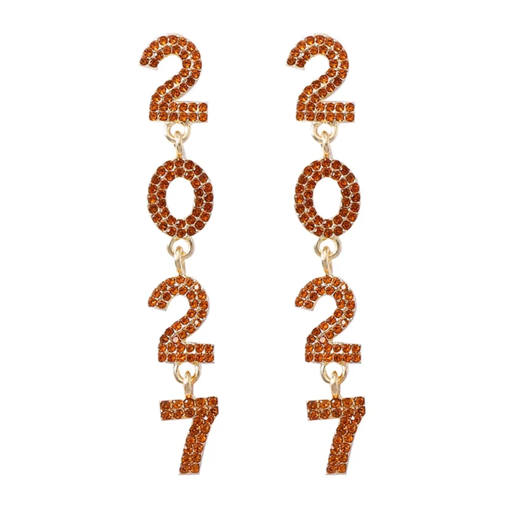 Pearl 2027 Digital Earrings Shiny Zircon Happy New Year Earrings Long Drop Rhinestone Christmas Stud Earrings New Year Party