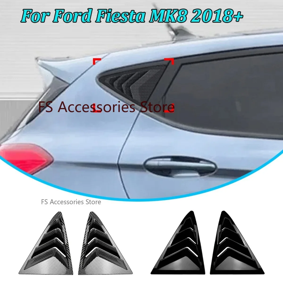 

For Ford Fiesta MK8 2018 2019 2020 2021+ Rear Window Quarter Shutter Louver Cover Side Vent Trim Vent Car Accessories