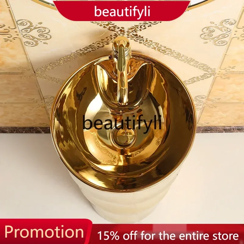 

A61 European Style gold Standing Basin Ceramic Wash Hotel Washstand Basin Standing Wash Basin
