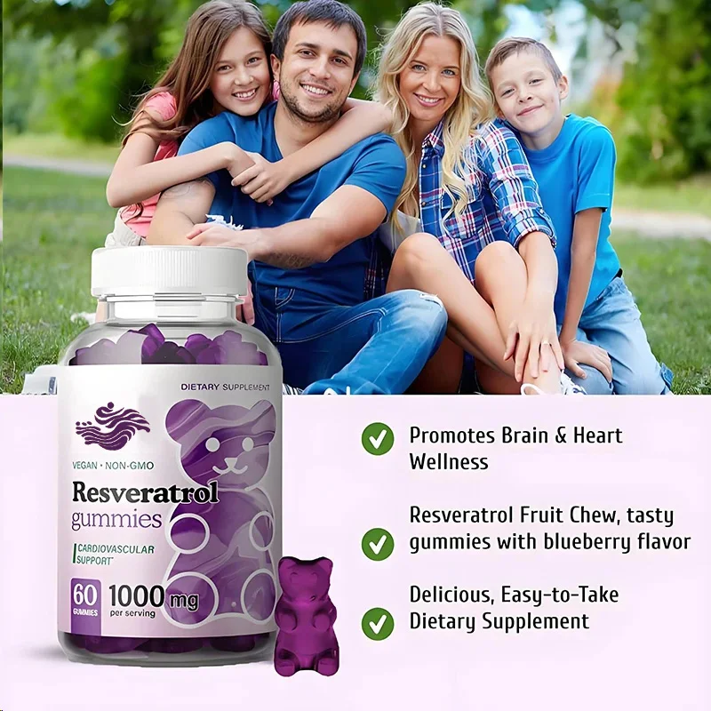 Resveratrol Blueberry Flavored Soft Candy - Used As An Immune System And Antioxidant Supplement Resveratrol 1000mg 60 Capsules