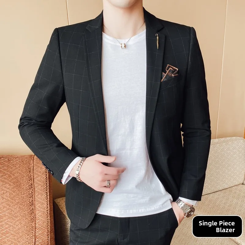 

Men's Casual Plaid Suit Jaet Autumn New Sle Youth Faion Trendy Busin Casual Long Sve Slim Fit Polyester ...