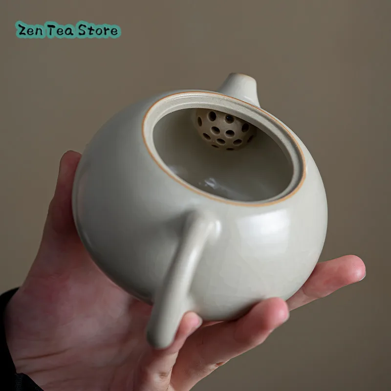 Beige Ru Kiln Teapot Retro Large Xishi Pot Brewing Black Tea Home Ceramic Kung Fu Tea Teapot