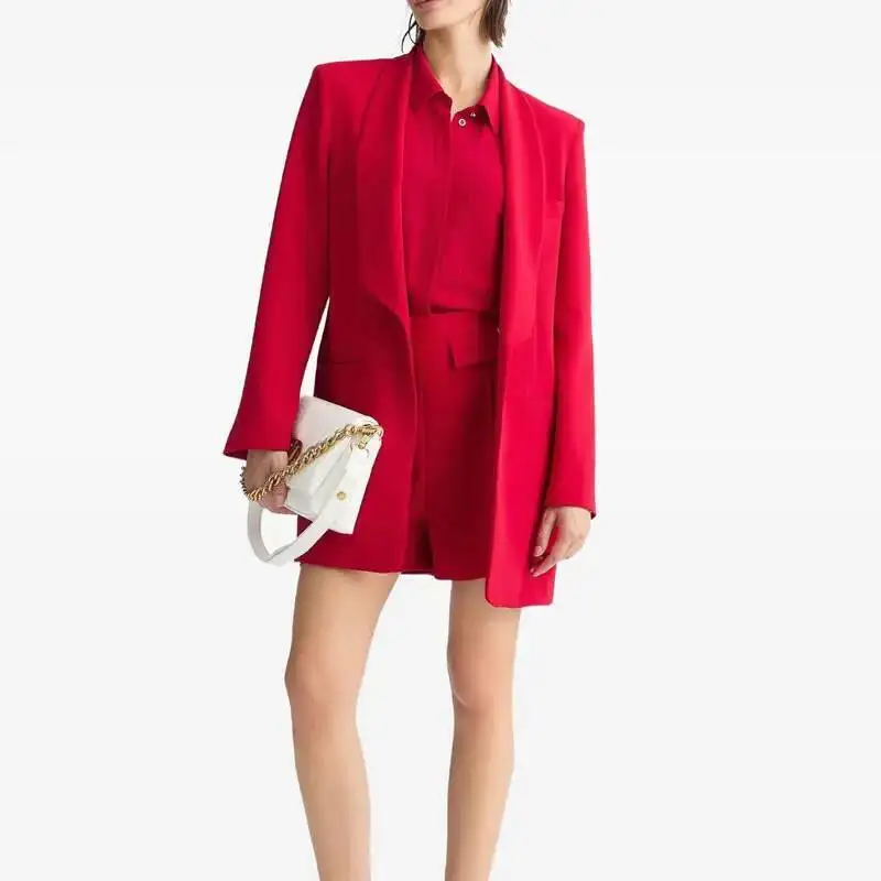 Giacca con intaglio a bottone singolo moda blazer da donna rosso solido