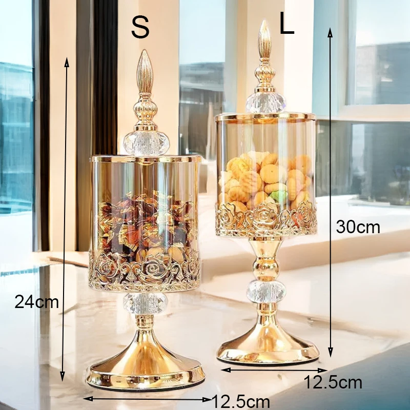 Luxury Glass Jar  European Style Glass Candy Can Home Decoration Tea Table Storage Can Storage Tank With Lid