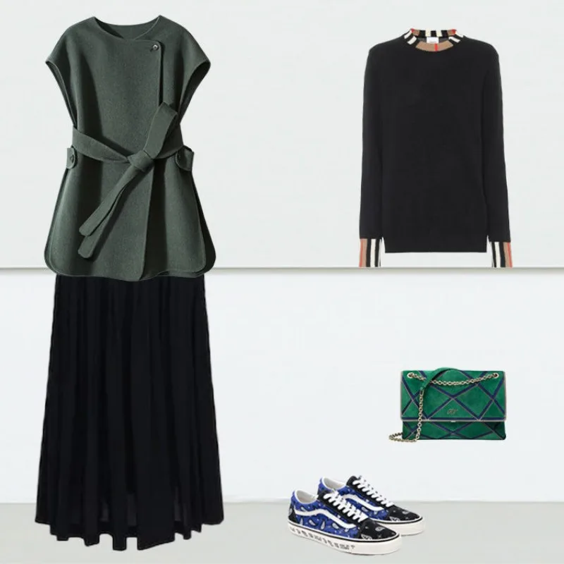 Layered Woolen Vest for Women in Winter New Autumn and Winter Horse Clip Temperament Slimming Lace-up Jacket