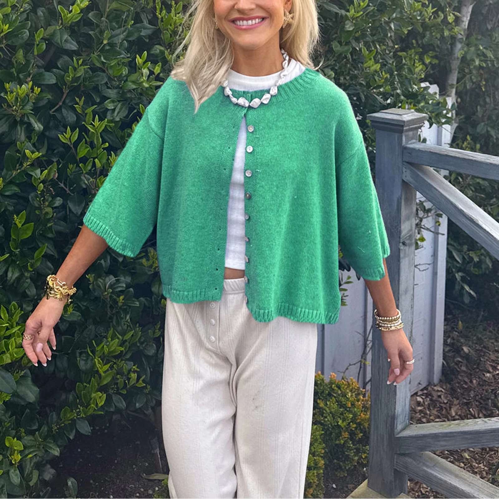 

Women Y2k Cute Summer Knitted Cardigan Shirt Vacation Cover up Tops Spring Fall Short Sleeve Button Down Oversized Crop Tops
