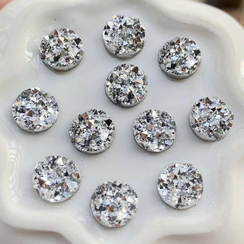 80PCS 10mm Mineral Surface Resin Rhinestone Flatback Glitters AB Cabochon Stone DIY Wedding Decoration Crafts -HB96