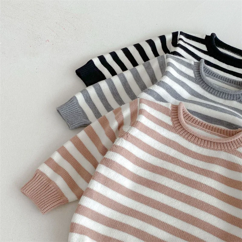 الأطفال محبوك سترة الفتيان الفتيات مخطط البلوز الاطفال الخريف الشتاء سترة أنيقة تحمل شعار لعبة البيسبول طفل ملابس دافئة غير رسمية 1-6Y #5