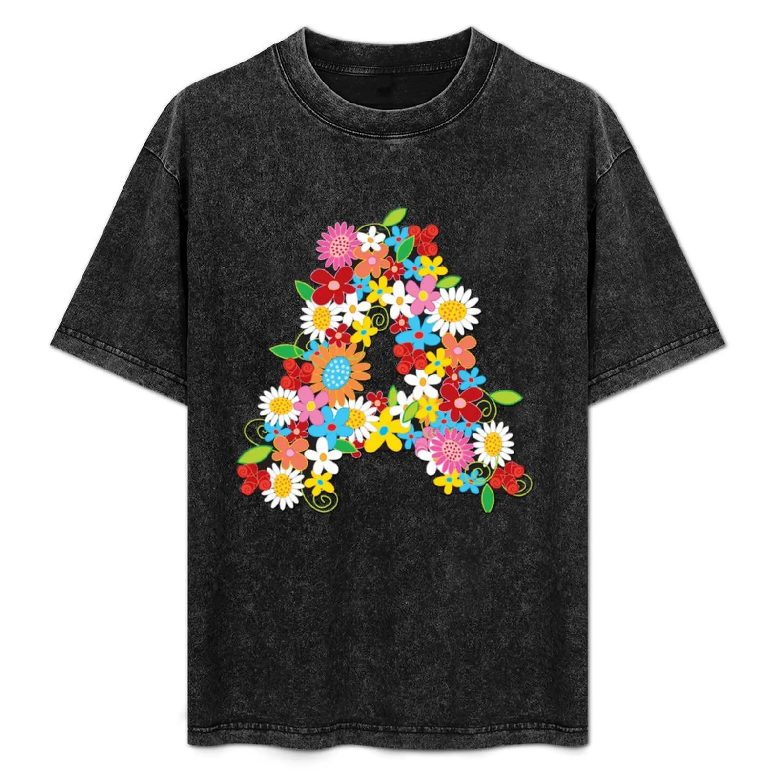 

Spring Flowers Alphabet A Monogram  fatfatin T-Shirt Vintage Print Crew Neck Tee