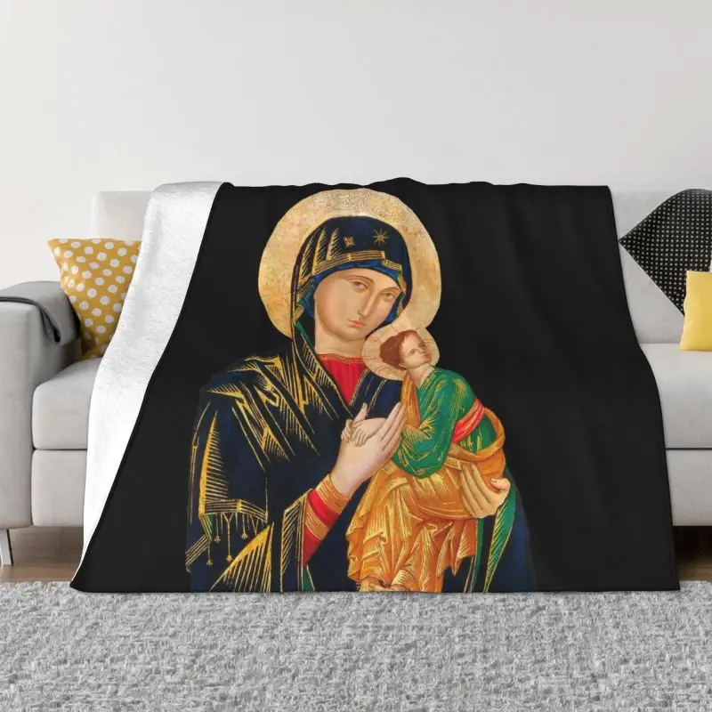 Our Lady Of Perpetual Help Blanket Soft Flannel Fleece Warm Catholic Virgin Mary Throw Blankets for Travel Bed Sofa Bedspreads