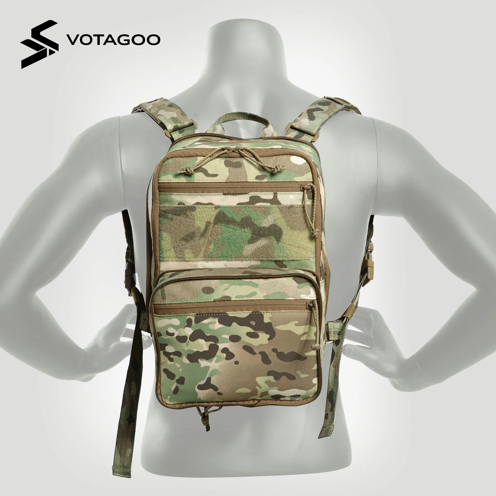 VOTAGOO 2L Tactical Hydration Pack – Expandable Water Bladder Backpack for Chest Rig & Vest, Military Outdoor Hiking Camelbak St